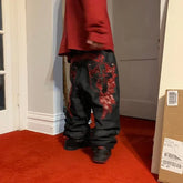 Hearujoy Embroidery cross wings high-quality design oversized high-waisted jeans for men y2k hip-hop street gothic straight wide-leg pant
